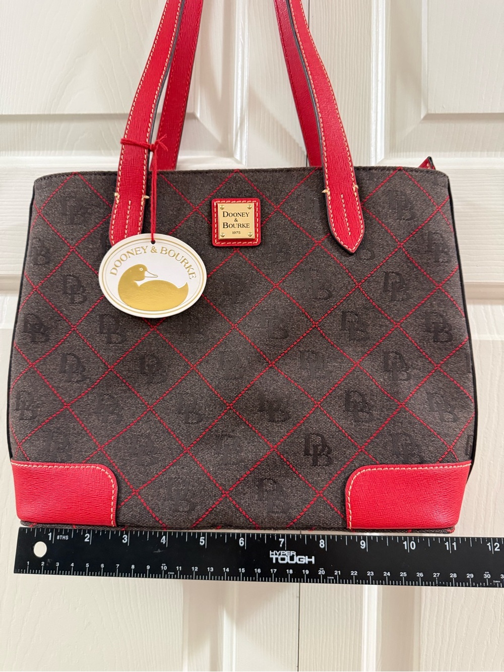 Dooney & Bourke DB Monogram Tote Bag NWT Brown Red Shopper w Zip Pouch - Picture 15 of 17